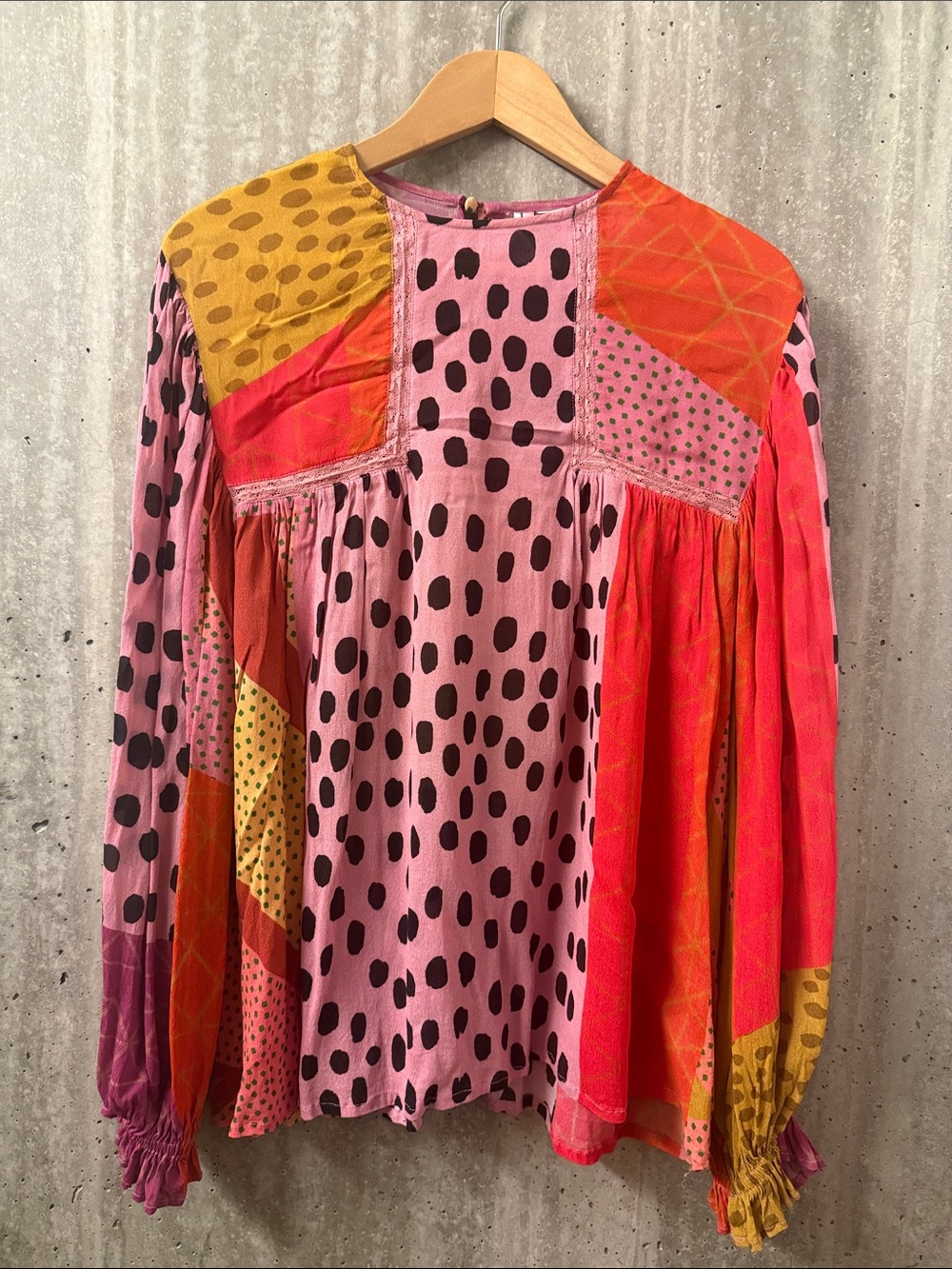 blank LONDON Pink Patchwork Polka Dot Long-Sleeve Blouse